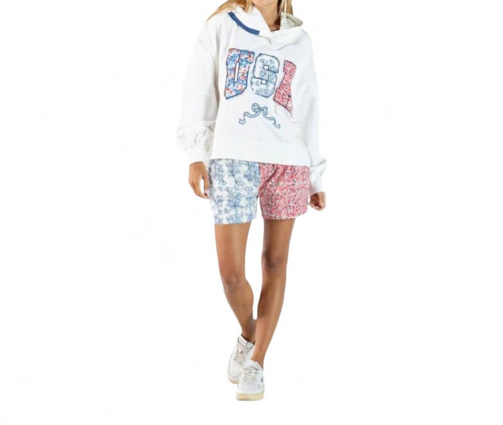 NEW SIMPLY SOUTHERN floral usa hoodie in white multi